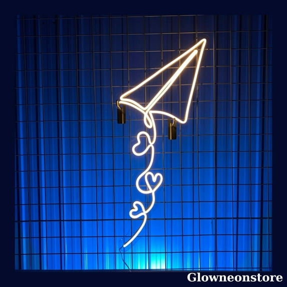 Glowneon Heart Paper Plane Neon Sign, Fly Airplane Wall Decor, Plane Wall Art, Neon Lights For Wall