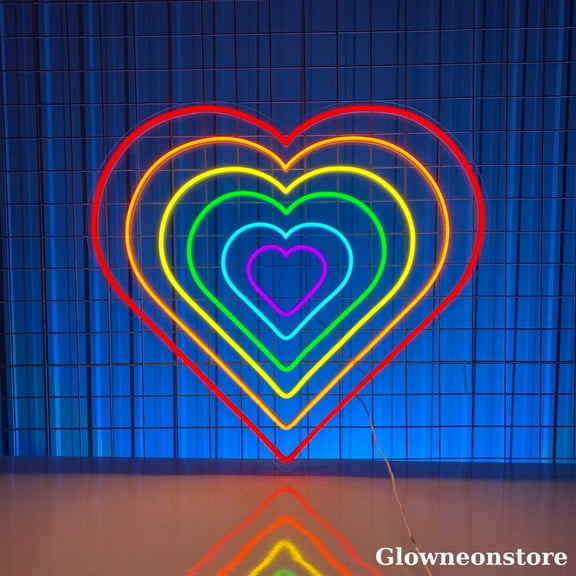 Glowneon Heart Rainbow Neon Sign, Heart Rainbow Led Light, Heart Rainbow LGBT Decor, Lgbt Community