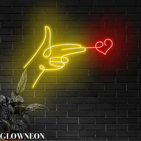 Glowneon Heart Shot Led Sign, Hand Heart Shot Neon Sign, Wedding Gift