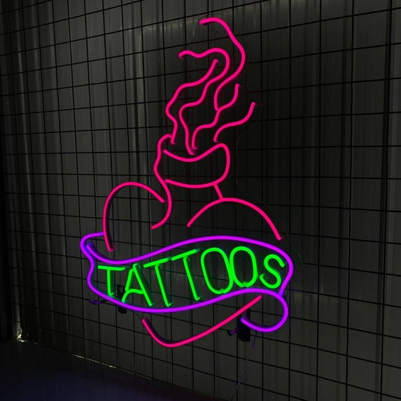 Glowneon Heart Tattoo Neon Sign, Tattoo Shop Signboard Decor