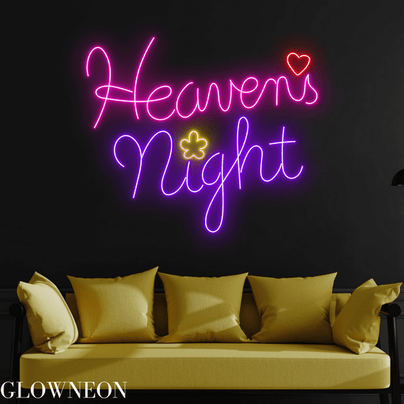 Glowneon Heaven's Night Neon Sign, Wedding Led Sign, Bedroom Decor