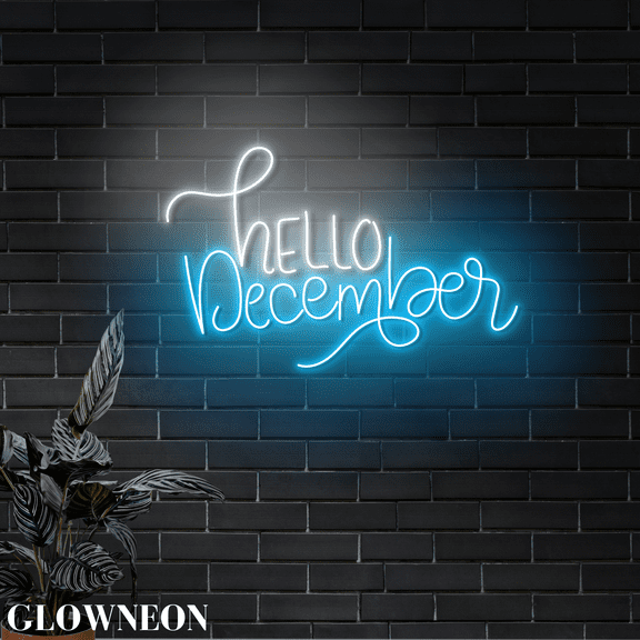 Glowneon Hello December Wall Led Light, Christmas Night Led Wall Art