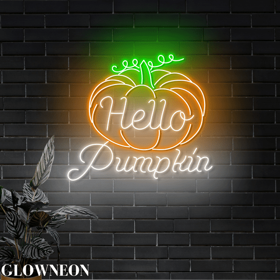 Glowneon Hello Pumpkin Neon Wall Decor, Pumpkin Thanksgiving Led Sign