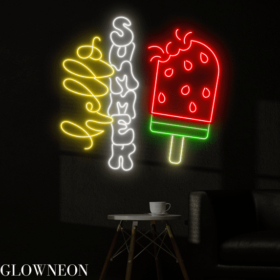 Glowneon Hello Summer Ice Cream Neon Sign, Watermelon Cream Led Sign