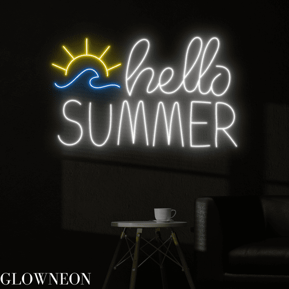Glowneon Hello Summer Neon Sign, Summer Beach Led Sign, Beach Light