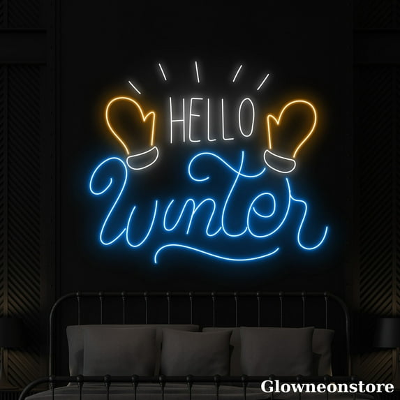 Glowneon Hello Winter Neon Sign, Hello Winter Led Sign, Custom Snowman Neon Light