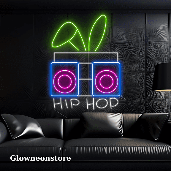 Glowneon Hiphop Radio Bunny Ear Neon Sign, Hiphop Radio Neon Light