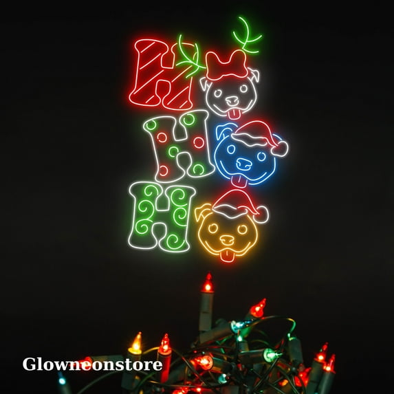 Glowneon Hohoho Christmas Neon Sign, Hohoho Christmas Led Light, Hohoho Bulldog Neon Sign