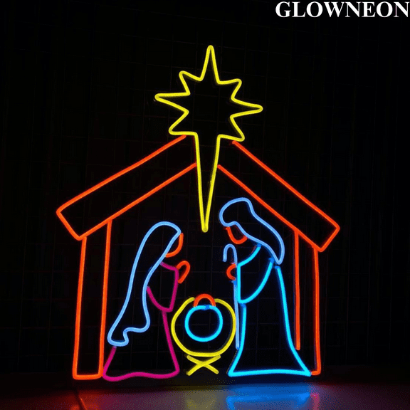 Glowneon Holy Night Neon Light, Holy Family Led Light, Jesus Xmas Art