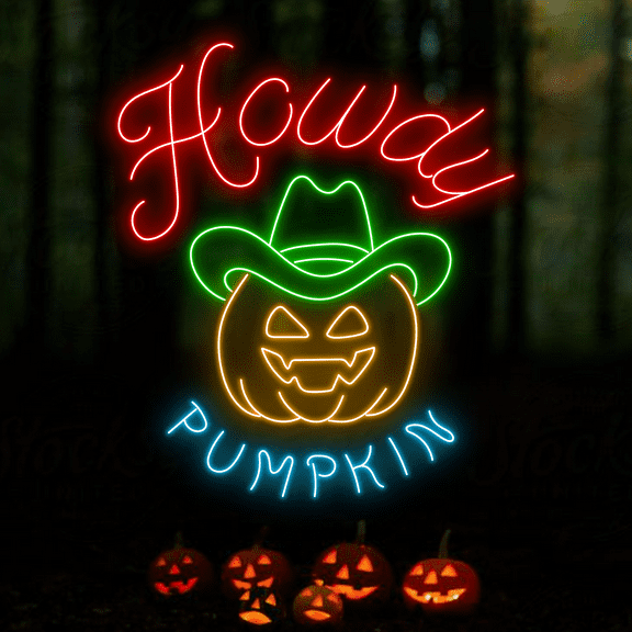 Glowneon Howdy Pumpkin Neon Sign, Halloween Wall Decor