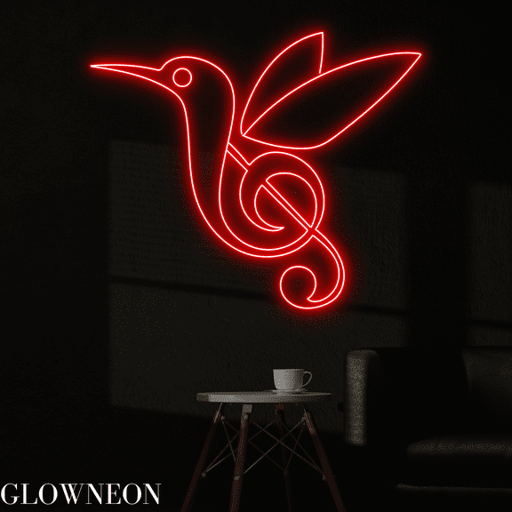 Glowneon Hummingbird Music Note Neon Sign, Hummingbird Music Led Sign