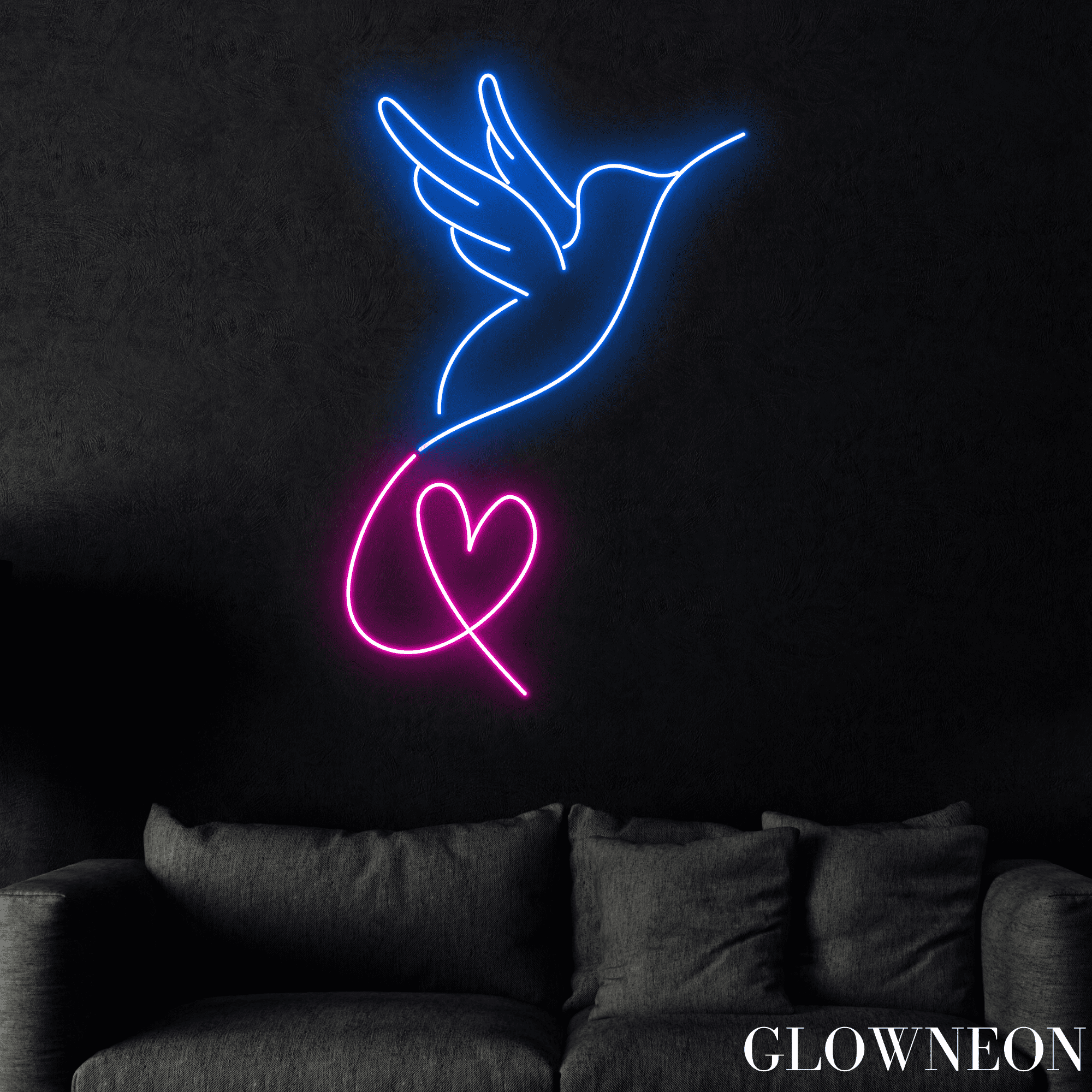 Glowneon Hummingbird With Heart Neon Sign, Hummingbird Heart Led Sign ...