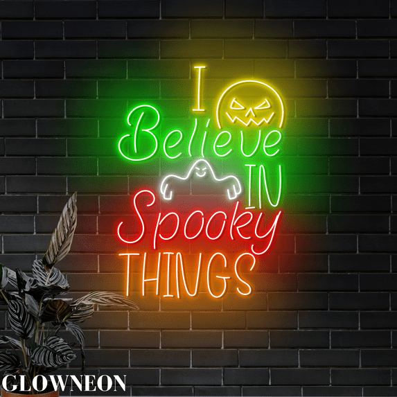 Glowneon I Believe In Spooky Things Neon Sign, Halloween Party Decor
