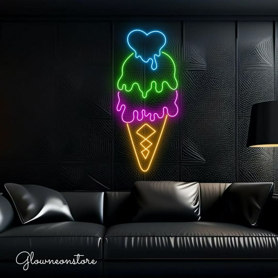 Glowneon Ice Cream Heart Neon Sign, Ice Cream Led Sign Custom,Ice Cream Heart Light Up Sign