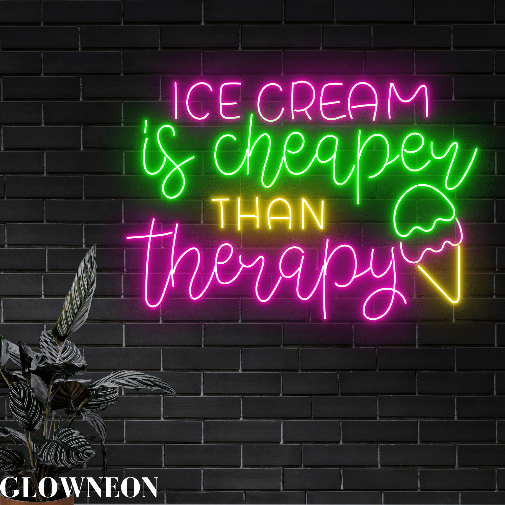 Glowneon Ice Cream Is Cheaper Than Therapy Led Sign, Ice Cream Decor ...