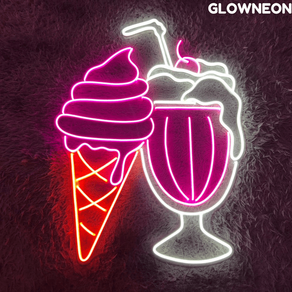 Glowneon Ice Cream & Milkshake Neon Sign, Ice Cream Milkshake Led Art