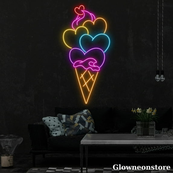 Glowneon Ice Cream Neon Sign, Ice Cream Led Sign, Ice Cream Shop Decor, Dessert Shop Decor