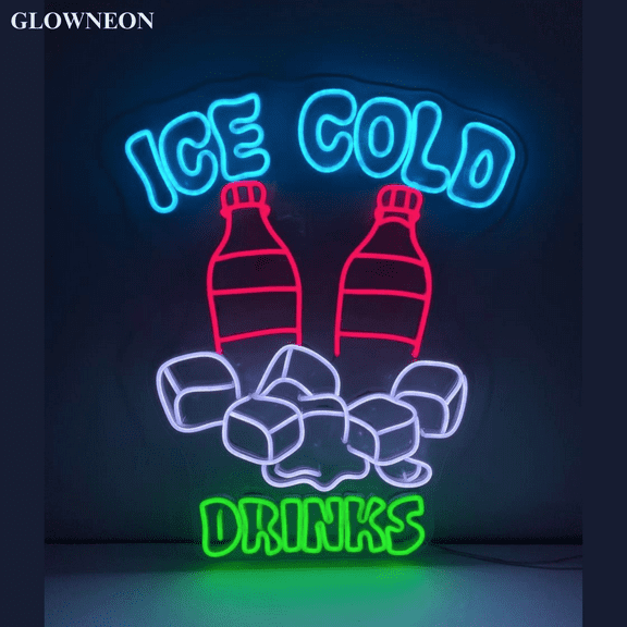 Glowneon Iced Cold Drinks Neon Sign, Drink Bar Decor, Drinks Led Sign