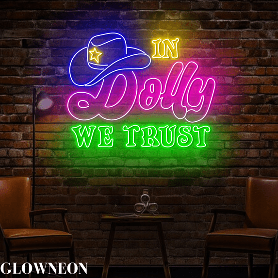 Glowneon In Dolly We Trust Led Wall Decor, Cowboy Home Bar Wall Decor