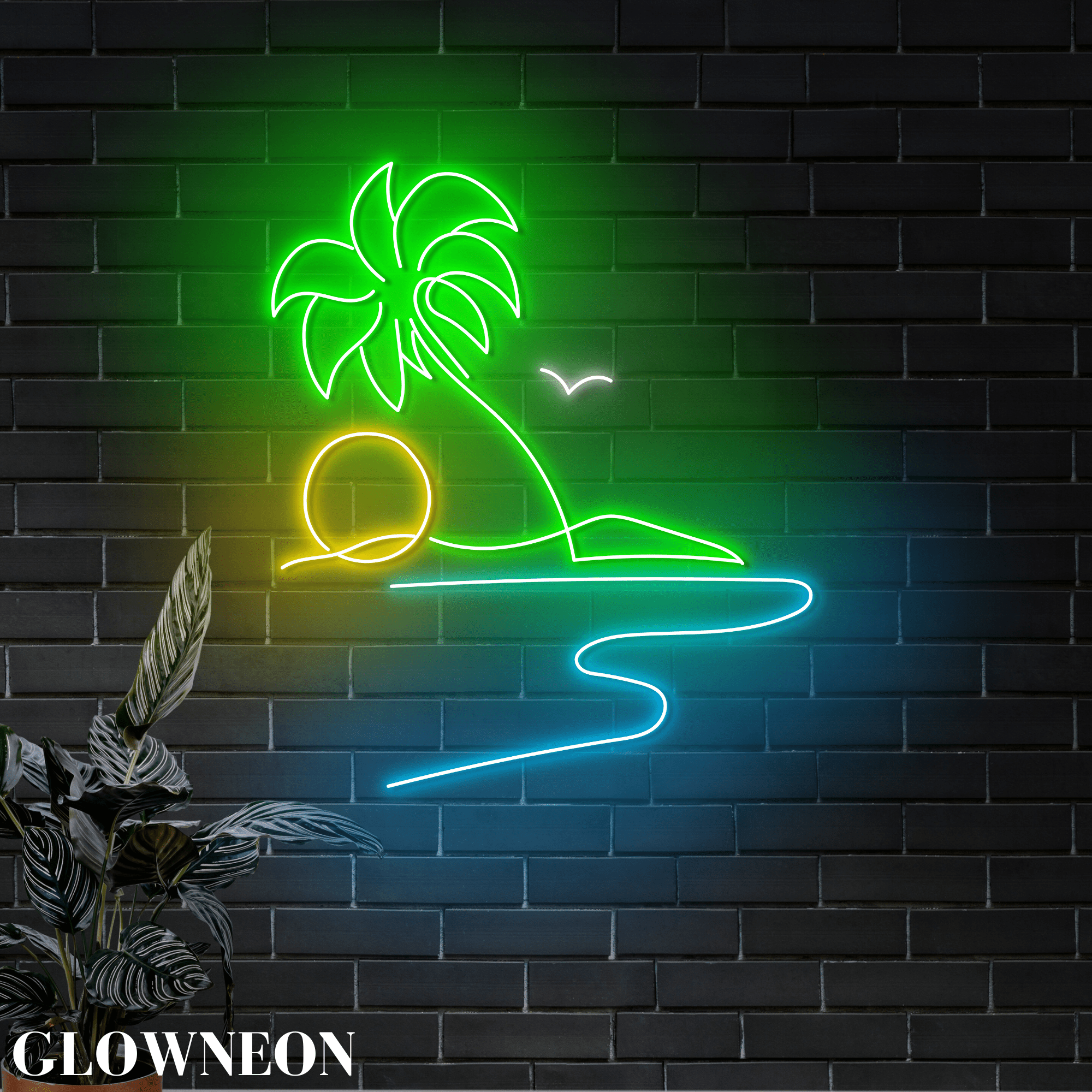 Glowneon Island Sunset Palm Tree Led Sign, Island Beach View Wall Art ...