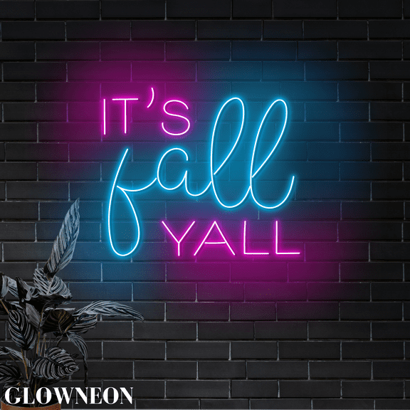 Glowneon It's Fall Yall Neon Sign, Happy Fall Thanksgiving Wall Decor