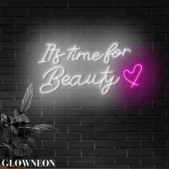Glowneon It's Time For Beauty Wall Neon Light, Beauty Spa Salon Decor