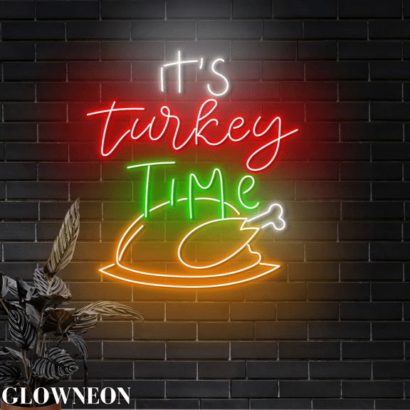 Glowneon It's Turkey Time Neon Light, Thanksgiving Turkey Store Decor