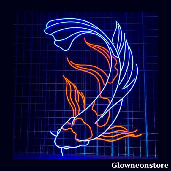 Glowneon Japanese Koi Fish Neon Sign, Koi Fish LED Sign, Handmade Fish Neon Light Wall Art