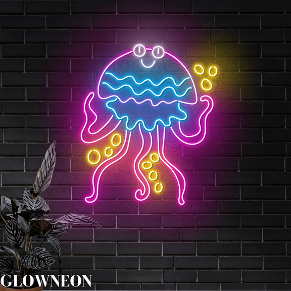 Glowneon Jellyfish Neon Led Light, Jellyfish Seafood Shop Wall Decor