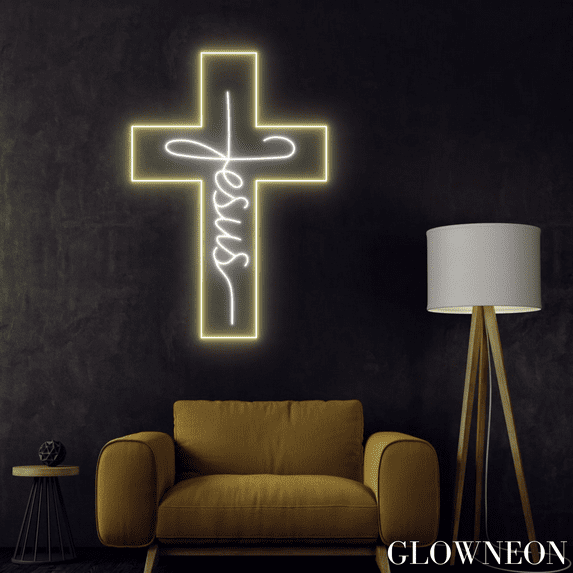 Glowneon Jesus Cross Neon Sign, Jesus Led Sign, Christian Wall Decor