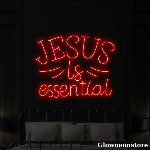 Glowneon Jesus Is Essential Neon Sign, Jesus Is Essential Led Sign, Merry Christmas LED Light
