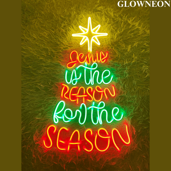 Glowneon Jesus Is The Reason For The Season Neon Wall Art, Xmas Decor