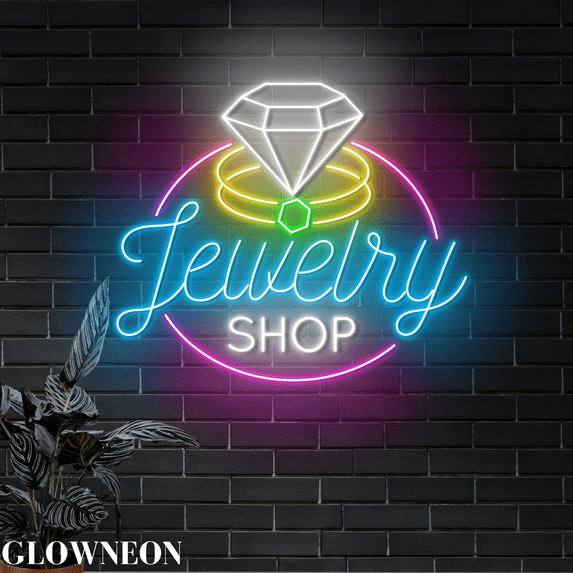 Glowneon Jewelry Shop Logo Neon Sign, Diamond Jewelry Shop Wall Decor
