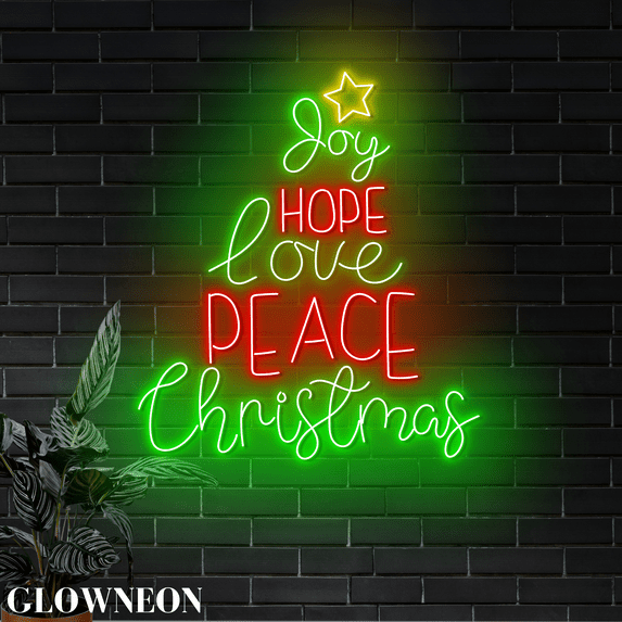 Glowneon Joy Hope Love Peace Christmas Led Wall Art, Christmas Decor