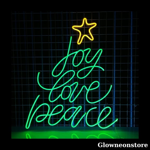 Glowneon Joy Love Peace Neon Sign, Joy Love Peace LED Sign, Christmas Tree Led Sign