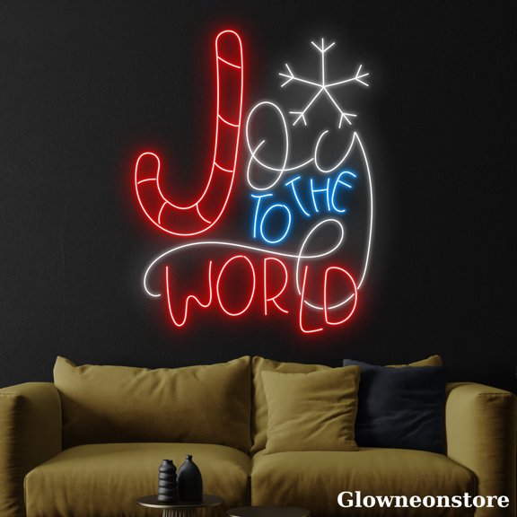 Glowneon Joy To The World Neon Sign, Christmas Quotes Led Sign, Candy Cane LED Light