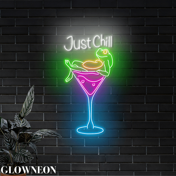 Glowneon Just Chill Led Light, FroCocktail Neon Wall Art, Bar Decor