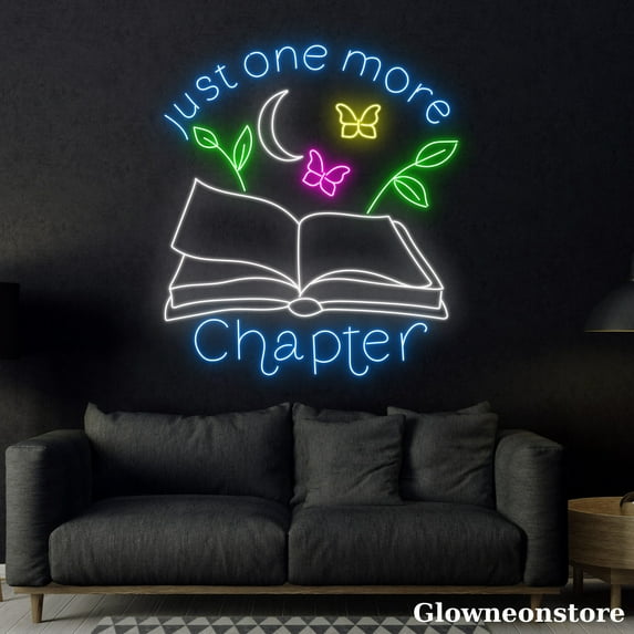 Glowneon Just One More Chapter Neon Sign, Book Led Sign, Library Decor, Reading Room Decor