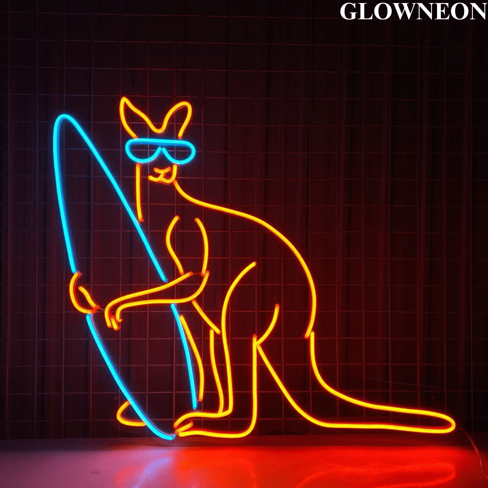 Kangaroo Led Rings Glowneon Kangaroo With Surfboard Wall Decor, Kangaroo Surfing Led Art ...