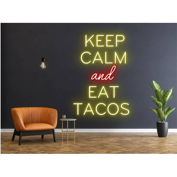 Glowneon Keep Calm Eat Tacos Neon Sign, Mexico Restaurant Wall Decor