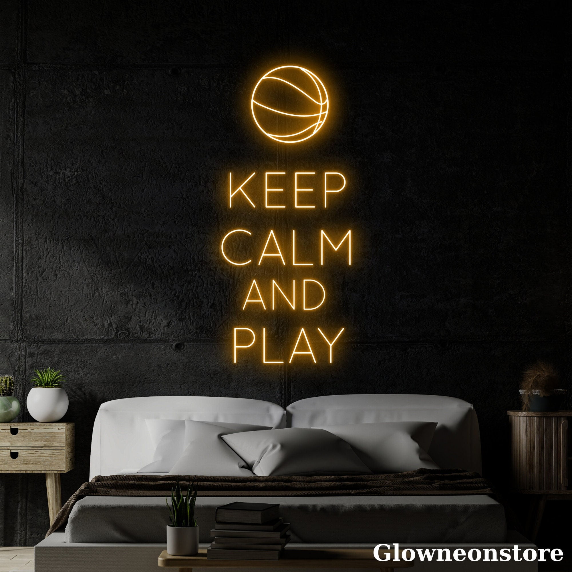 Glowneon Keep Calm and Play Neon Sign, Basketball Led Sign, Basketball ...