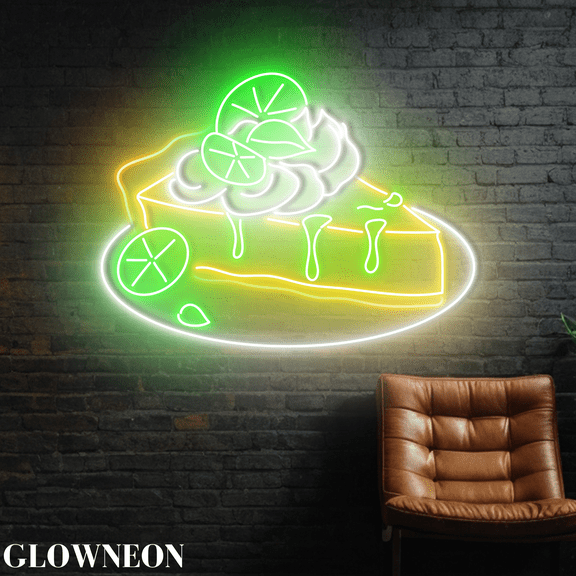 Glowneon Key Lime Pie Wall Led Light, Lime Pie Neon Light, Bakery Art