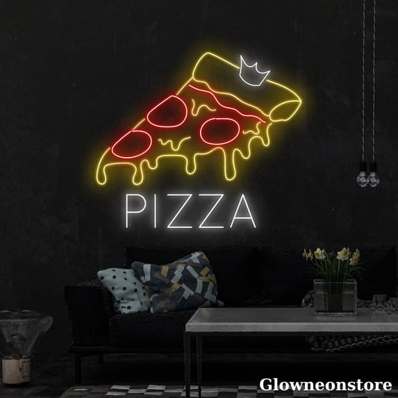Glowneon King Pizza Neon Sign, Pizza Led Sign, Pizza Decor Store, Kitchen Art, Italian Shop Sign