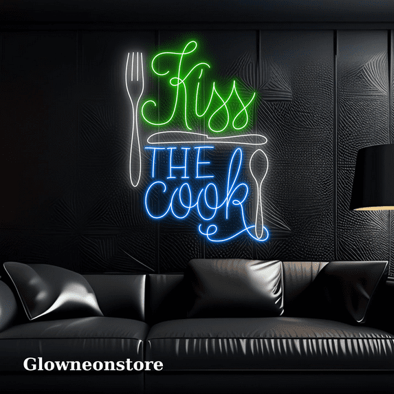 Glowneon Kiss The Cook Wall Art Neon Sign, Kiss The Cook Led Light