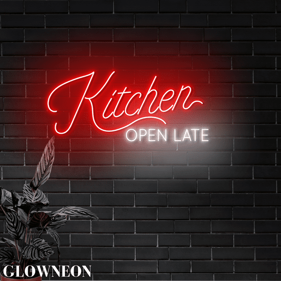 Glowneon Kitchen Open Late Neon Light Sign, Restaurant Kitchen Decor