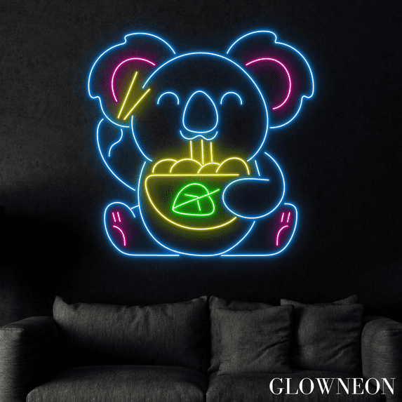 Glowneon Koala Eats Ramen Neon Sign, Japanese Ramen Store Led Sign