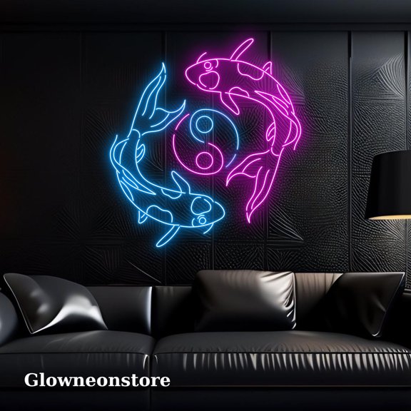 Glowneon Koi Fish Yin and Yang Neon Sign, Koi Fish Led Light, Yin Yang Balance Neon Sign
