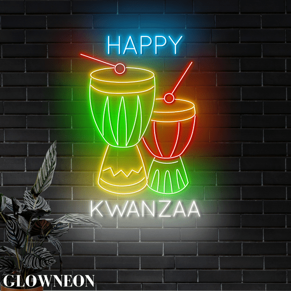 Glowneon Kwanzaa Drum Wall Led Light, Happy Kwanzaa Holidays Wall Art