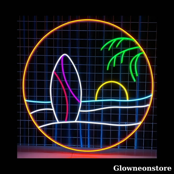 Glowneon Landscape Beach Neon Sign, Custom Tropical Led Sign, Beach Bar Decor, Surf Club Décor