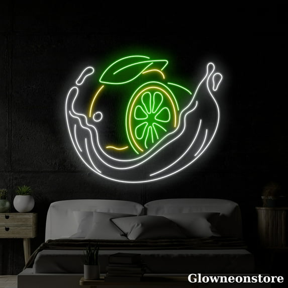 Glowneon Lemony Neon Sign, Lemonade LED Sign, Lemon LED Neon Light, Juice Fruit Shop Decor